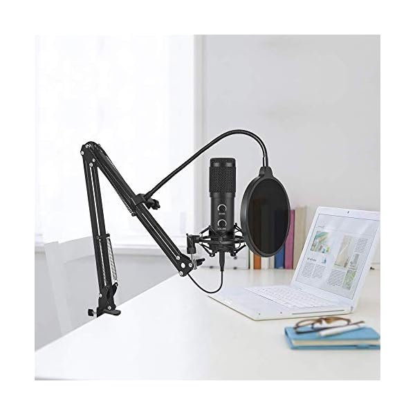 Upgraded USB Condenser Microphone for Computer, Great for Gaming, Podcast, LiveStreaming, YouTube Recording, Karaoke on PC, Plug & Play, with Adjustable Metal Arm Stand, Ideal for Gift, Black - Image 8