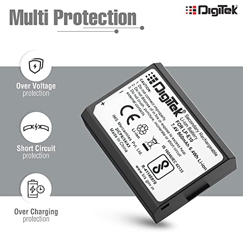 Image of DIGITEK (LP E10) Lithium-ion Rechargeable Battery for DSLR Camera, 7.4V 860mAh, Multi Protection, Compatible with Canon Eos -1100D, 1200D, 1300D, Kiss X50, X70, Rebel T3, T5, T6