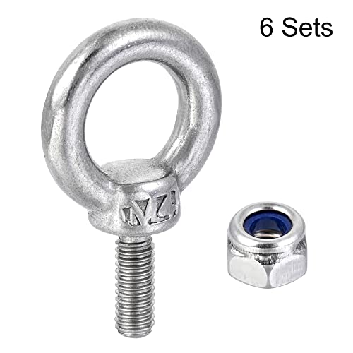 Image of uxcell Lifting Eye Bolt M4 x 11mm Male Thread with Hex Screw Nut for Hanging Securing Chain Wire Rope, 304 Stainless Steel, 6 Sets