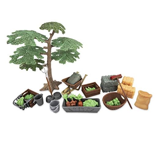Toymany 27PCS Play Farm Feed Food Accessories Toy Set for Barn Farm Animals Figure Horse Fence Stable Playset, Includes Plastic Hay Bale,Straw Heap, Educational Gift Cake Toppers for Kids Toddlers