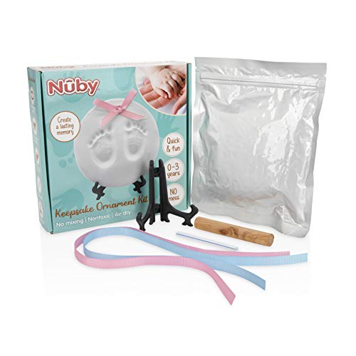Nuby Baby Keepsake Ornament Hand & Footprint Clay Casting Kit With Easel Plus Blue & Pink Ribbons For Newborn Girls & Boys #TOP1
