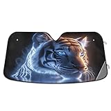 White Tiger Blue Glowing Stripes Windshield Sunshade Blocks UV Foldable Car Sun Shade Front Keep Your Vehicle Cool Sun Visor 55 x 27.6In