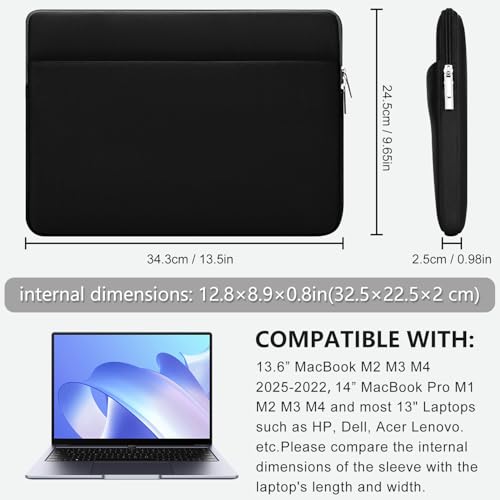 HEDUGO 13 Zoll Laptop Hülle Tasche Gepolsterte Laptop Hülle mit Reißverschluss Zubehörtasche Kompatibel mit 13,6 Zoll MacBook Air M4 M3 M2 2025-2022, 14 Zoll MacBook Pro M4 M3 M2 M1
