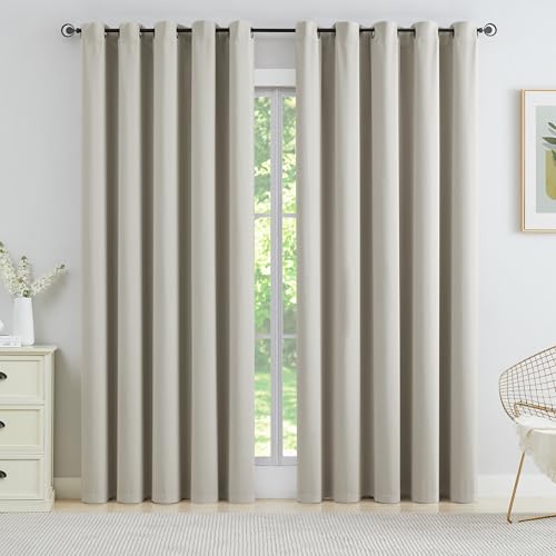 Rosehill Designs Beige Thermal Blackout Curtain 90" x 90" Drop Triple Weave Energy Saving Drape Extra Wide Noise Reducing Blackout Window Treatment 2 Panels for Rustic Living Room, Putty