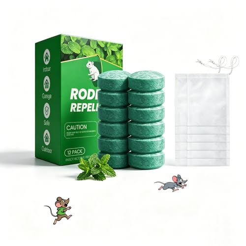 Dyiouxin Repelente Ratas y Ratones,Repelente Ratones de Menta Natural,ahuyentador de Ratas y Ratones,12 Piezas para hogar, Garaje, Auto, jardín, Camping y Uso en Exteriores