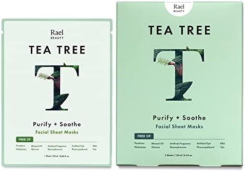 Rael Face Mask Skin Care, Tea Tree Face Masks - Bamboo Facial Sheet Mask with Tea Tree Oil and Fruit Extracts, All Skin Types (Tea Tree, 5 Sheets)
