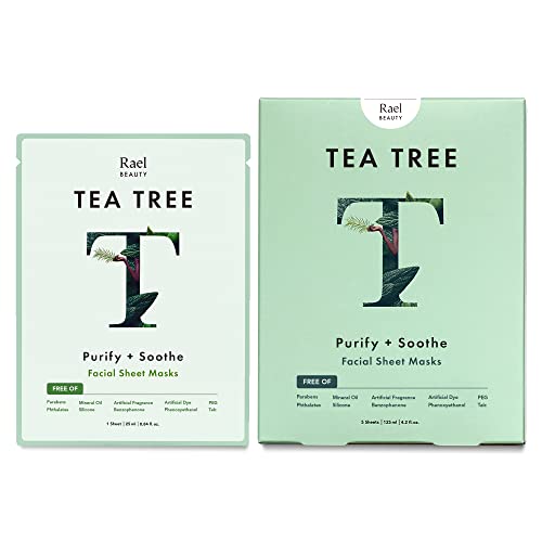 Rael Face Mask Skin Care, Tea Tree Face Masks - Bamboo Facial Sheet Mask With Tea Tree Oil And Fruit Extracts, All Skin Types (Tea Tree, 5 Sheets) #TOP14