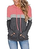 Lylinan Womens Tops Ladies Shirts Trendy Casual Tunic Long Sleeve Hoodies Pullover Sweatshirts Loose Fitting Tee Fall Outfits Fashion Style Clothes Pink Grey X-Large