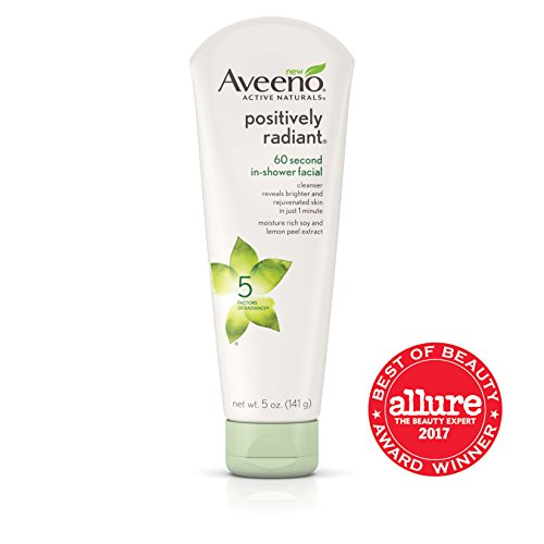Aveeno Positively Radiant 60 Second In-Shower Facial Cleanser, Brightening Mask With Moisture-Rich Soy, Lemon Peel Extract, Glycolic Acid, And Kaolin Clay, 5 Oz #TOP1