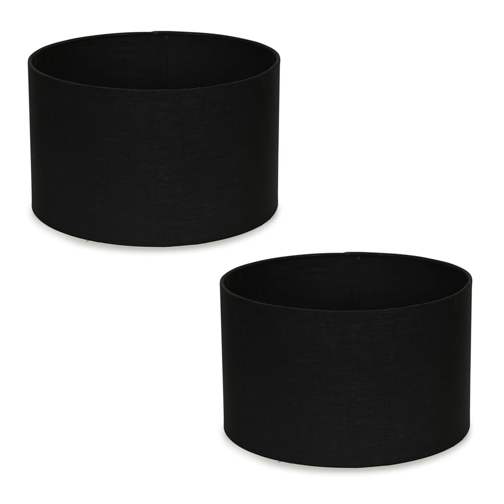 MiniSun | Modern Black Fabric Drum Light Shades | Lamp Shades, Home Décor & Improvement Essential | Set of 2 | 25cm Shade Width
