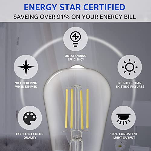 Mastery Mart Dimmable Vintage E26 LED Light Bulb, 5000K Daylight White 5.5W (60 Watt Equivalent), Glass ST21 Antique Edison Style, 500LM, Decorative Filament Bulb, UL and Energy Star, 10 Pack