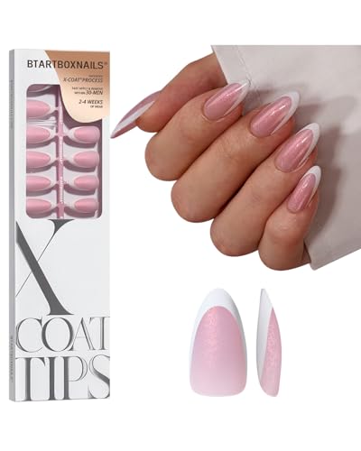 BTArtboxnails XCOATTIPS White French Tip Press On, M Almond, Pink...
