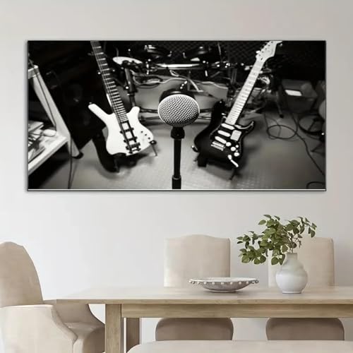 BMGKYAGL Póster monocromático con impresión en lienzo, instrumento musical, guitarra, arte mural, 30 x 60 cm, sin marco.