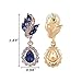 EleQueen Women's Austrian Crystal Art Deco Tear Drop Dangle Earrings Clip-on (Gold-tone Blue Color)