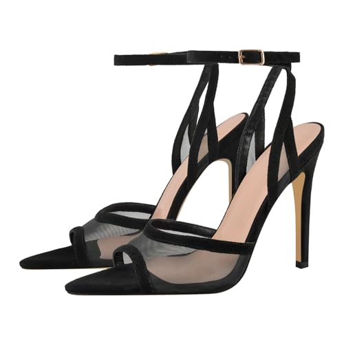 Women's Heeled Sandals Mesh Stiletto Pointed Toe Open Toe Ankle Buckle Strap Slingback High Heel Sandals Summer Dress Shoes4