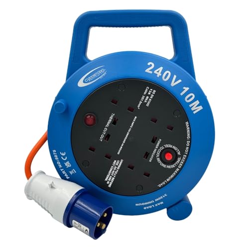 CONNEXION 10M Caravan & Camping Electric Hook Up Cable – 16A 240V Heavy-Duty Mains Extension Lead, Camping Hook Up Power Cable for Caravans, Campervans, Motorhomes (4 Way Cable Reel)