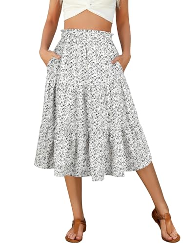 Image of Berydress Midi Skirts for Women 2026 High Waist Casual Summer Boho Skirt | Cute Flowy A Line, Tiered Ruffle, Two Side Seam Pockets, Western Style, Boho Beach Vacation, Going Out, Teacher Outfits