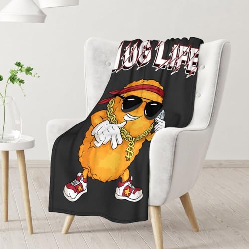 Mercuryelf Chicken Nugget Blanket - Soft, Fuzzy & Warm - 60x80 Inches Flannel Throw Blankets for Bed, Couch - Black Funny Throws Gift for Men, Women
