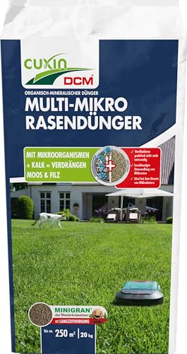 CUXIN DCM Multi-Mikro Rasendünger - Langzeit Rasendünger - In MINIGRAN® Technology - Mähroboter - organisch-mineralischer NPK-Dünger -20 KG für 250qm