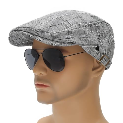 Image of ZLYC Men Cotton Flat Cap Summer Scally Ivy Gatsby Newsboy Beret Driver Cabbie Hunting Hat