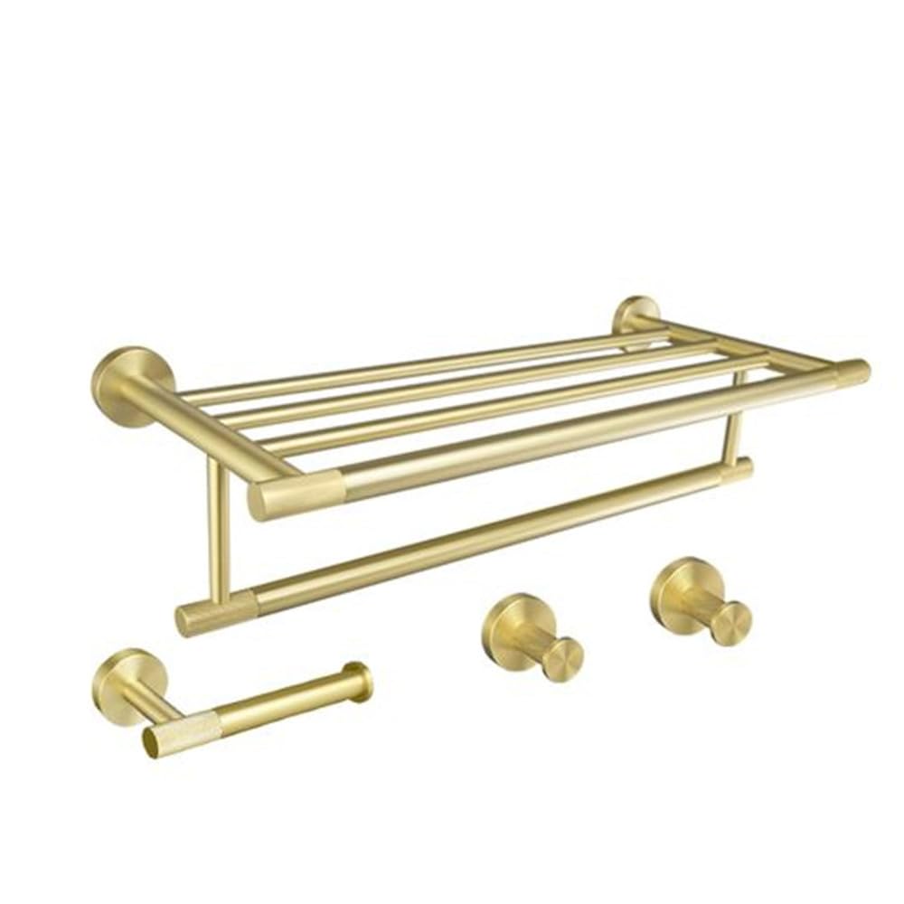 LCANALLYMS Wall hooks, Coat Hook Bathroom Hooks Golden Towel Rack Bar Ring Brushed Gold Hardware Set Robe Toilet Tissue Paper Holder Accessories Kit(4 Pieces Set a)