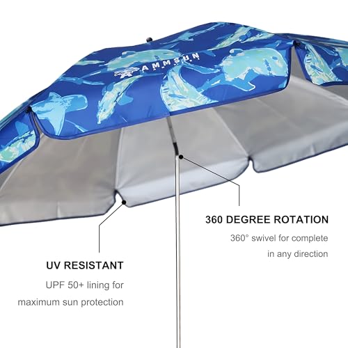 Image of AMMSUN XL Chair Umbrella with Universal Clamp Adjustable 52 inches and 360-degree Swivel UPF 50+, Portable Clamp on Camping or Beach Chair, Stroller, Wheelchair, Golf cart, Sharks, Large-sized