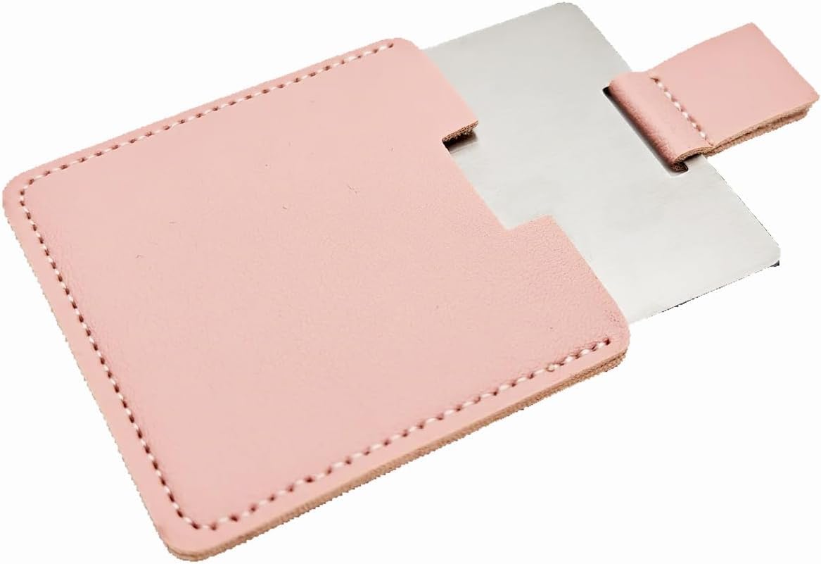 Ramkuwar Small Compact Mirror Stainless Steel Mirror for Purse Mini Travel Handheld Makeup Mirror Portable Folding Camping Shaving Marron with PU Leather Case Cover for Women Men (Pink)-image-41