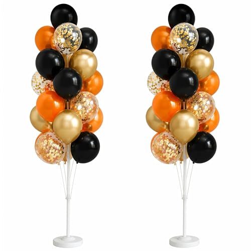 Image of Balloon Column Kit Set of 2 With Balloons Included - with Base, and Pole,Balloon Tower Backdrop Decoration for Wedding, Baby Shower, Birthday Party, or Bachelorette Parties (Black Orange)