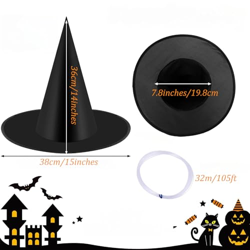 YDBILLOW Halloween Black Witch Hats for Men Women, Vampire Halloween Costumes Accessories, Black Hanging Parties Decors (10, Black, One Size)