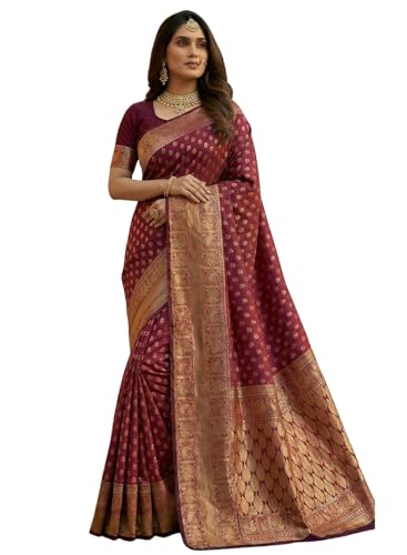 Image of C J Enterprise Women's Pure Soft Silk Saree With Blouse Piece For Wedding (Priya)