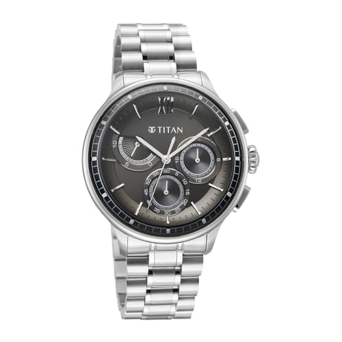Image of Titan Classique Half Cut Chronograph Quartz Analog with Black Dial Silver Stainless Steel Strap Watch for Men - 90218SM01