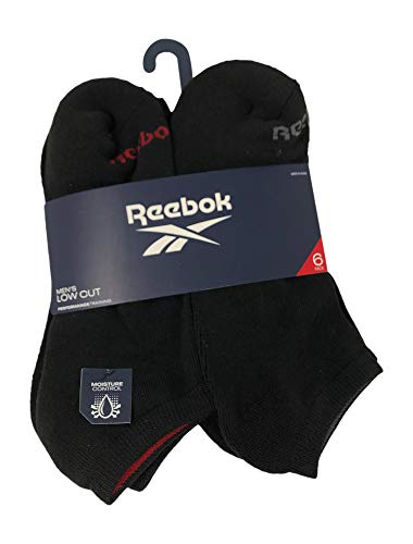 Reebok 6 Pack Mens Low Cut Performance Training Socks (Sock size 10-13/shoe size 6-12.5, Black/Red/Grey)