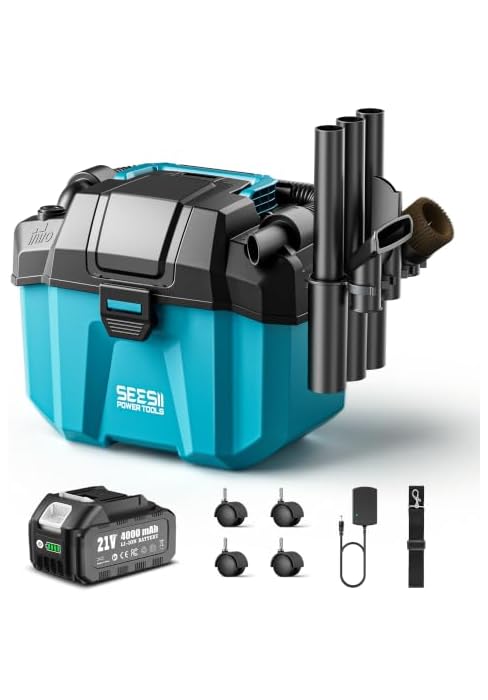 Seesii Akku Nass- und Trockensauger 10L mit 1 Akku &amp; Ladegerät, Dunkelblau | 3-in-1 Werkstattsaug...