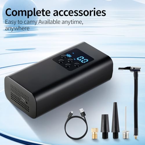 Image of Portable Tire Inflator: 150PSI Air Pump for Car Tires, 6000mAh Battery, 2X Faster, with Digital Pressure Gauge for Cars, Bikes, Motorcycles, Balls.