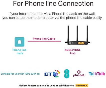 TP-Link AC1200 Wireless Dual Band VDSL/ADSL Modem Router for Phone Line Connections (BT Infinity, TalkTalk, EE and PlusNet Fibre) 1 USB, 2.0 Ports, UK Plug (Archer VR400) (Renewed)