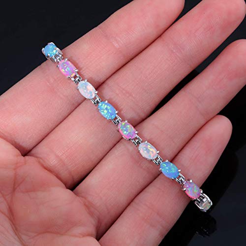CiNily Opal Tennis Bracelet for Women 14K White Gold Plated Adjustable Oval Shape Gemstone Bracelet Opal Jewelry3