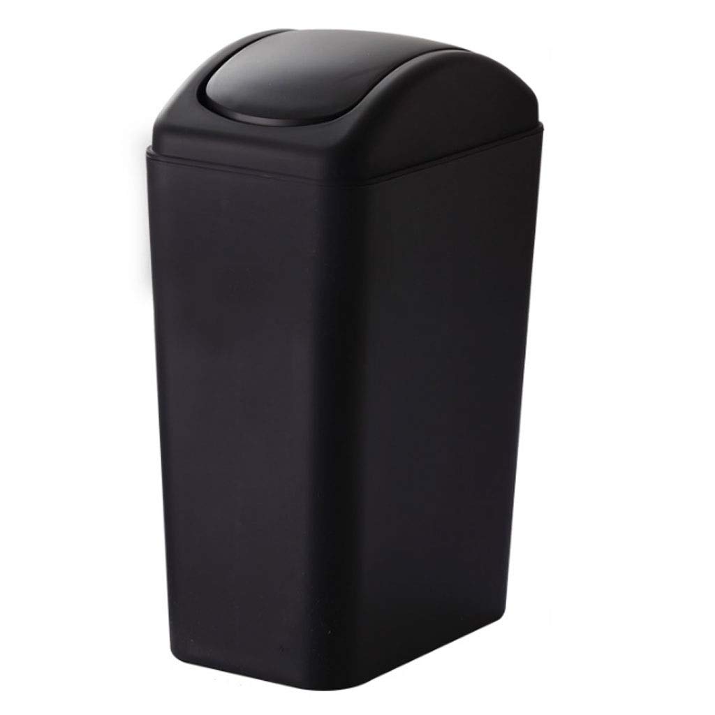 UPJAKS Cubo de Basura Bote de basura Hogar Sala de estar Dormitorio Baño Cocina Batido Cubierta Rectangular Inodoro cubierto Cubo de basura 12L Bote de Basura Baño (Color : Noir)