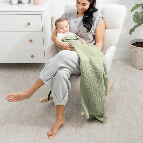 Image of Comfy Cubs Muslin Baby Blanket - Soft, Lightweight, 6-Layer Cotton Swaddle Blankets for Newborns, Infants & Toddlers - 40 inch x 40 inch Large, Breathable & Versatile for Sleeping & Tummy Time - Sage