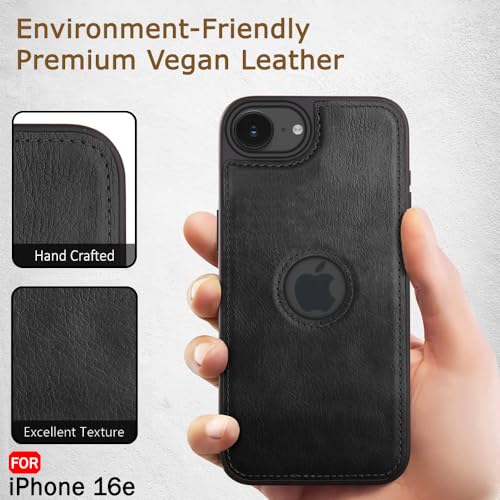 Image of TheGiftKart Genuine Leather Finish Back Cover Case for iPhone 16e | Shockproof Design | Raised Edges for Camera & Screen Protection | Stunning Minimalist Design Case Cover (Black Sides, Black)