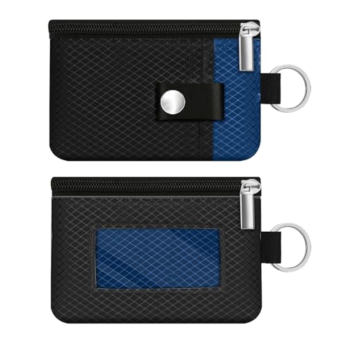Image of Minimalist RFID Blocking Small Wallet with ID Window,WaterResistant Zip Id Case Wallet with Lanyard Keychain for Cards,Cash,Travel,Women,Men (Black /Electric Blue)