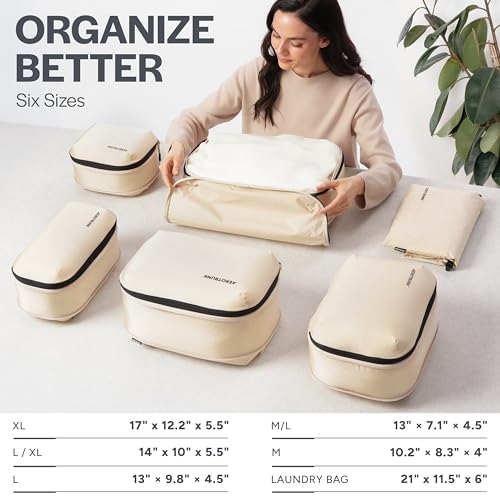 Ultralight Compression Packing Cubes - Lightweight Travel Organizers for Suitcases and Luggage (6-Pack, Beige) - Image 4