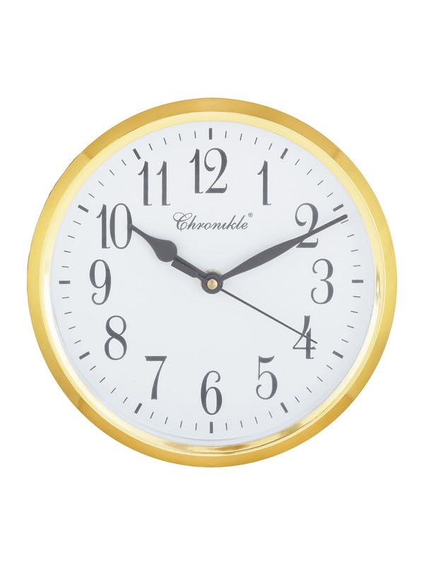 CHRONIKLE Elegant Round Golden Color Plastic Case White Dial Analog Wall Clock for Living Room Home Decorations Office Gifts (Size: 19 x 4.5 x 19 CM | Weight: 193 Gram)