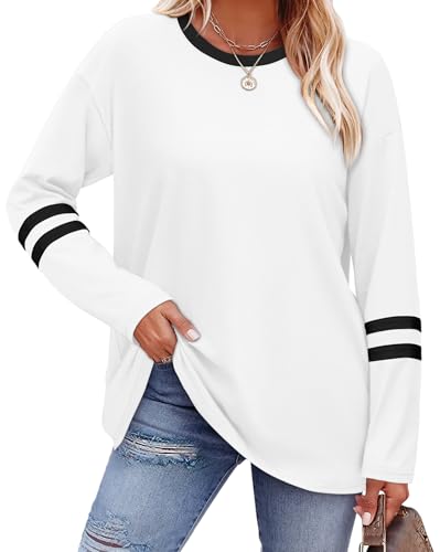 Image of Sampeel Long Sleeve Shirts for Women Color Block Casual Tops Fall Outfits 2026 Basic Tees Trendy Spring Clothes