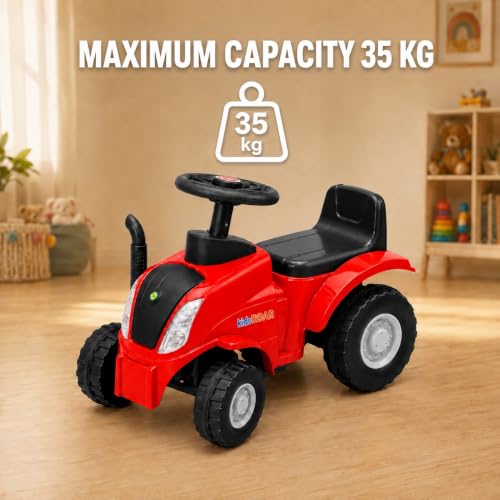 Image of kidsROAR Push Ride On Car for Kids 1-5 Years | Baby Push Car with Music, 3D Lights & Backrest | Premium Ride On Toy Supports Up to 35kg (Tractor, RED)