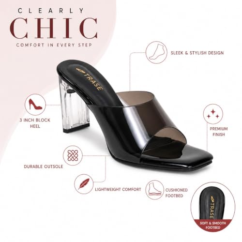 Image of TRASE Transparent Block Heels for Women Stylish | Fashionable Heel Sandals for Girls | Elegant & Formal Footwear