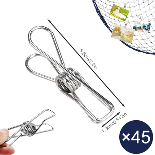 45 Stück Wäscheklammern Edelstahl, Delstahlklammern, Edelstahl Wäscheleine Klammern, Winddicht Wäscheleine Klammern für Handtuch, Kleidung, Socken
