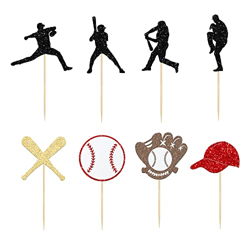 Ephlyn EPH-2022-077-1 24Pcs Baseball Cupcake Toppers Glitter Baseball Players Sports Theme Cupcake Picks Baseball Sport Theme Baby Shower Kids Birthday Party Cake Decorations Supplies thumb #6