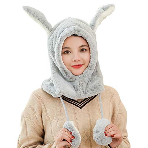 Bonnet tricoté chaud oreilles de lapin finie la gorge exposée au vent d'hiver pour femme
