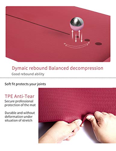Yawho Yoga Mat Fitness Mat Specifications 72'' X 26'' Thickness 1/4-Inch Eco Friendly Material Sgs Certified Ingredients Tpe Extra Large Non-Slip Exercise Mat With Carry Bag (Red) #TOP7
