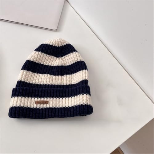 Casquettes chaudes pour temps froid et bonnet ample à rayures bleu